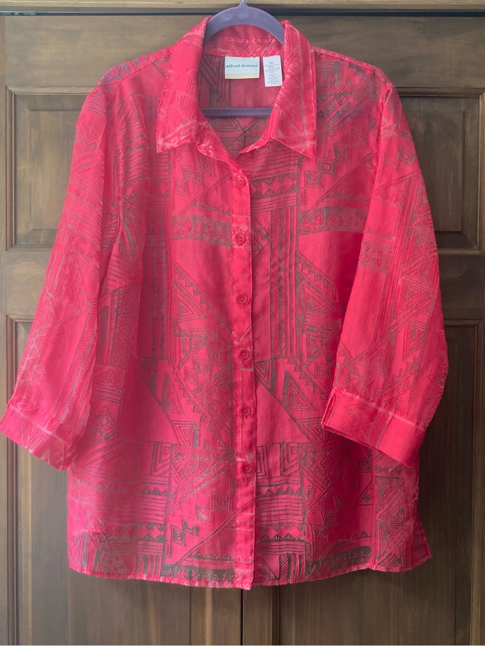 Alfred Dunner Sheer Triangles Pink-Red 3/4 Sleeve Top/Jacket 18W